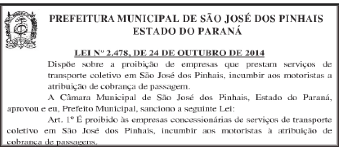 Fim da Dupla Função em São José dos Pinhais - Prefeito sanciona lei