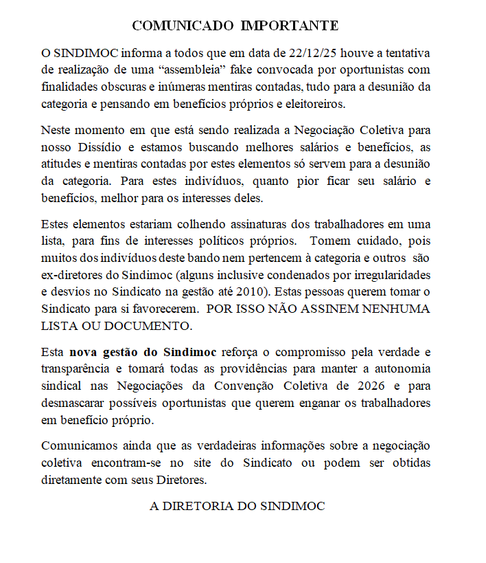 COMUNICADO IMPORTANTE