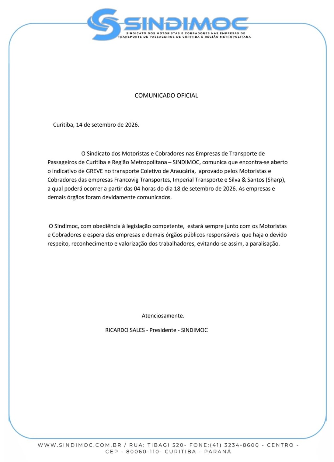 COMUNICADO OFICIAL